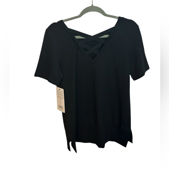NWT 90 Degrees By Reflex Criss-Cross Back Black Active Top - Picture 1 of 3